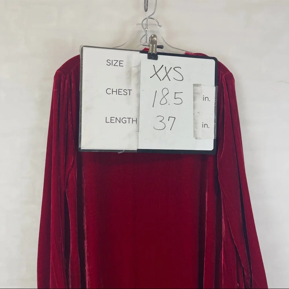 Eileen Fisher Velvet Shift Dress‎ Red Long Sleeve Keyhole Back Silk XXS NEW